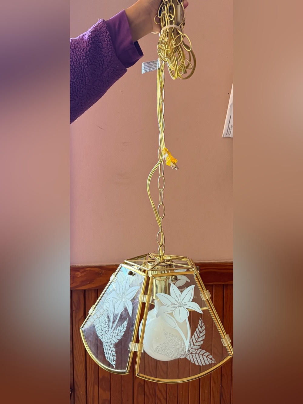 Vintage 1980s Hollywood Regency Brass Pendant Light
